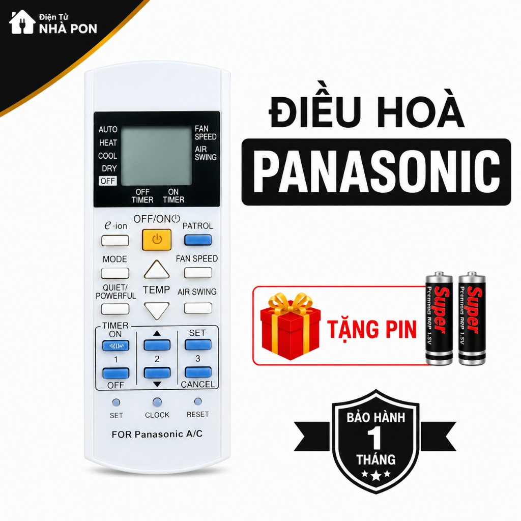 Điều khiển điều hòa Panasonic Mã 13 nút vàng, remote máy lạnh