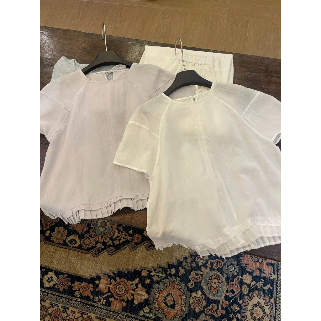 𝗕𝗲𝗯𝗶 -Áo Linen xếp li basic