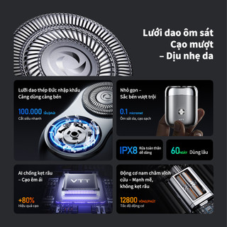 Máy Cạo Râu Mini VTT Nhỏ Gọn Đút Túi Du Lịch - Động Cơ Đức Siêu Êm Không Đau Rát, Chống Nước IPX7 Cao Cấp RA10-2D