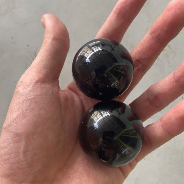 Bi lăn tay Đen (đá Obsidian tự nhiên) - Dưỡng sinh, mát-xa chống mỏi, bảo vệ năng lượng xấu ~ 4 cm