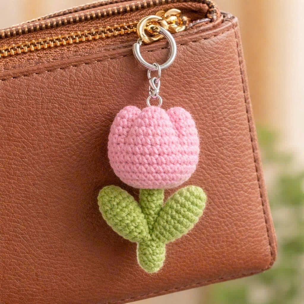 Móc khóa hoa tulip len handmade đồ thủ công