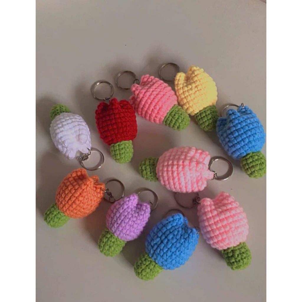 Móc khóa hoa tulip len handmade đồ thủ công
