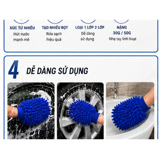 Găng Tay Rửa Xe Microfiber Siêu Thấm Hút – Bao Tay Lau Xe Chuyên Dụng Không Trầy Xước Sơn Xe