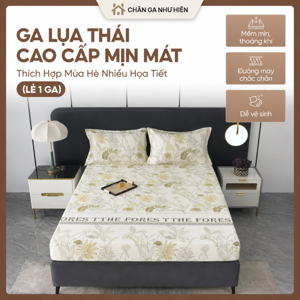 Ga Lụa Thái Cao Cấp Mịn Mát, Thích Hợp Mùa Hè Nhiều Họa Tiết (LẺ 1 GA)