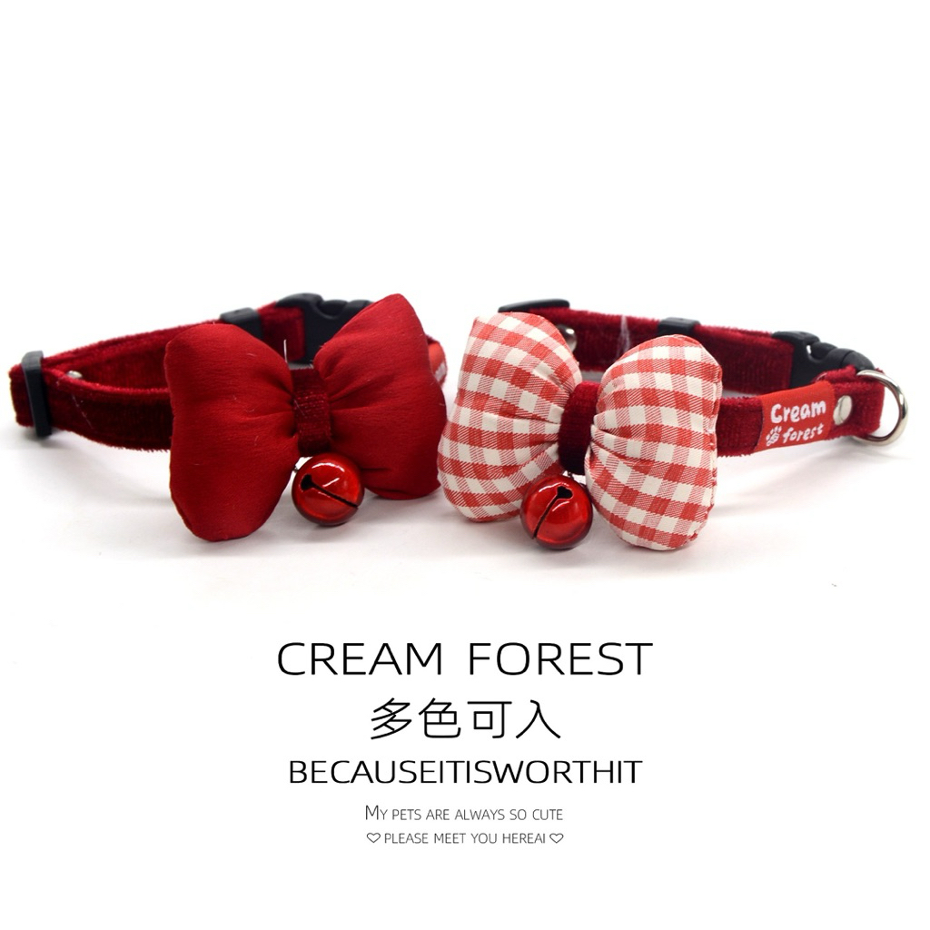 Vòng Cổ Cho Chó Mèo Nơ Công Chúa Siêu Dễ Thương - Vòng Cổ Thú Cưng Khóa Bấm An Toàn, Cao Cấp Cream Forest