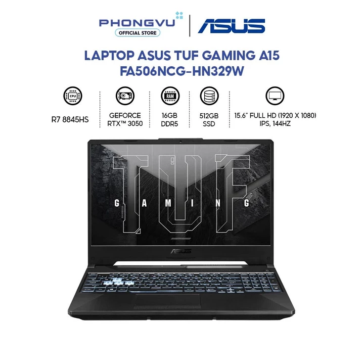 Laptop Gaming Asus TUF A15 FA506NCG-HN329W (Ryzen 7 8845HS/ GeForce RTX™ 3050/ 16GB/ 512GB/ Win 11 Home) - Bảo hành 24T