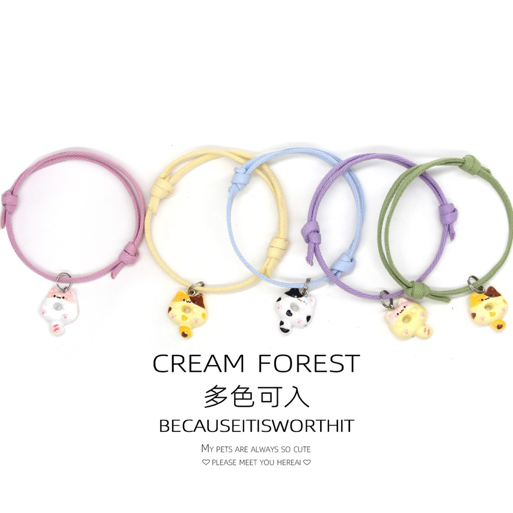 Vòng Cổ Cho Chó Mèo Charm Mèo Hoạt Hình Dễ Thương - Vòng Cổ Thú Cưng Khóa Bấm An Toàn, Cao Cấp Cream Forest