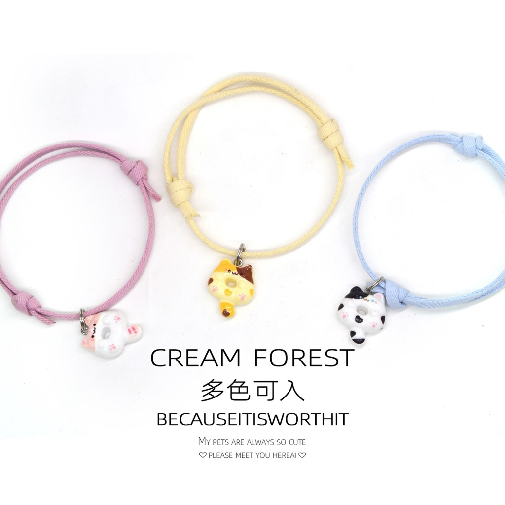 Vòng Cổ Cho Chó Mèo Charm Mèo Hoạt Hình Dễ Thương - Vòng Cổ Thú Cưng Khóa Bấm An Toàn, Cao Cấp Cream Forest