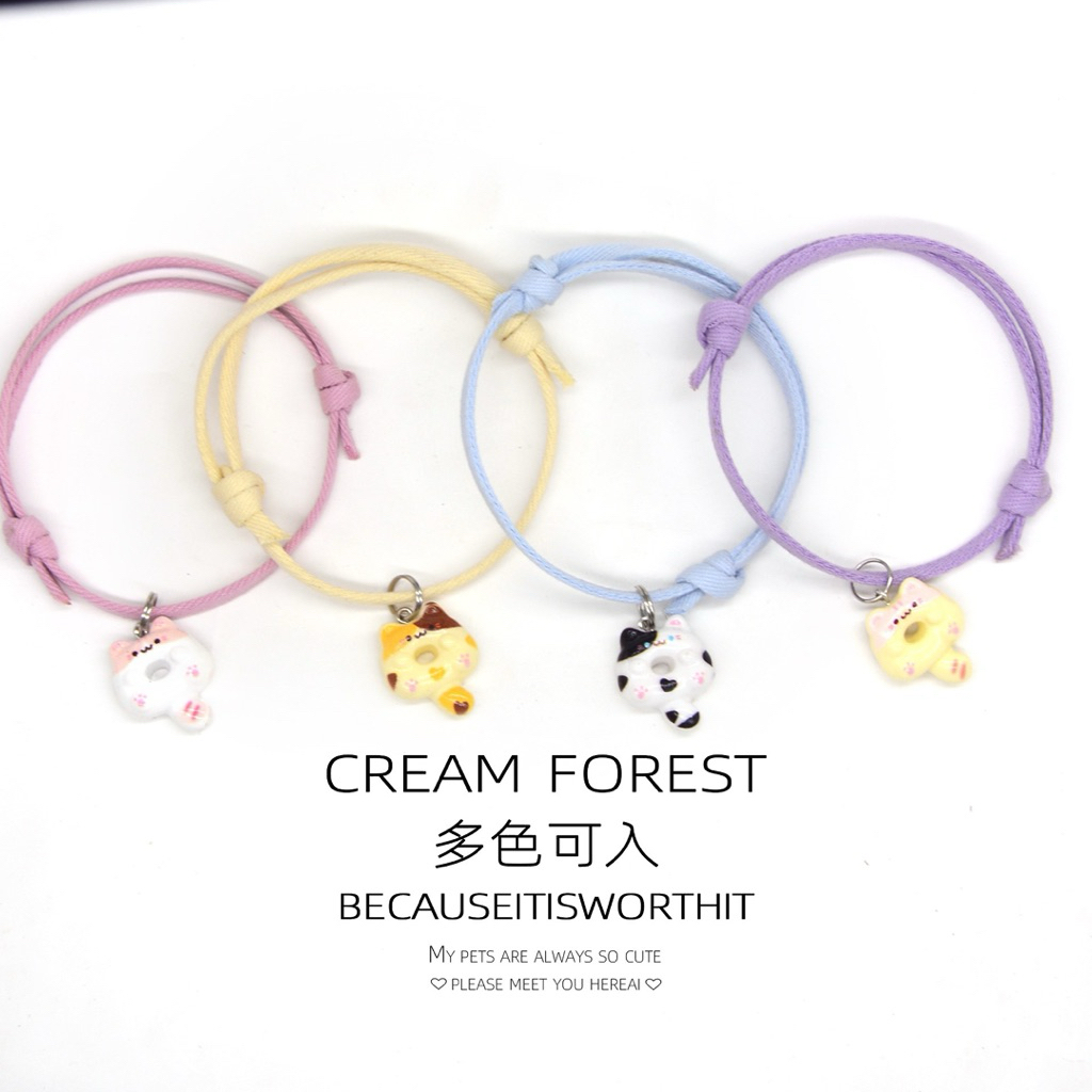Vòng Cổ Cho Chó Mèo Charm Mèo Hoạt Hình Dễ Thương - Vòng Cổ Thú Cưng Khóa Bấm An Toàn, Cao Cấp Cream Forest