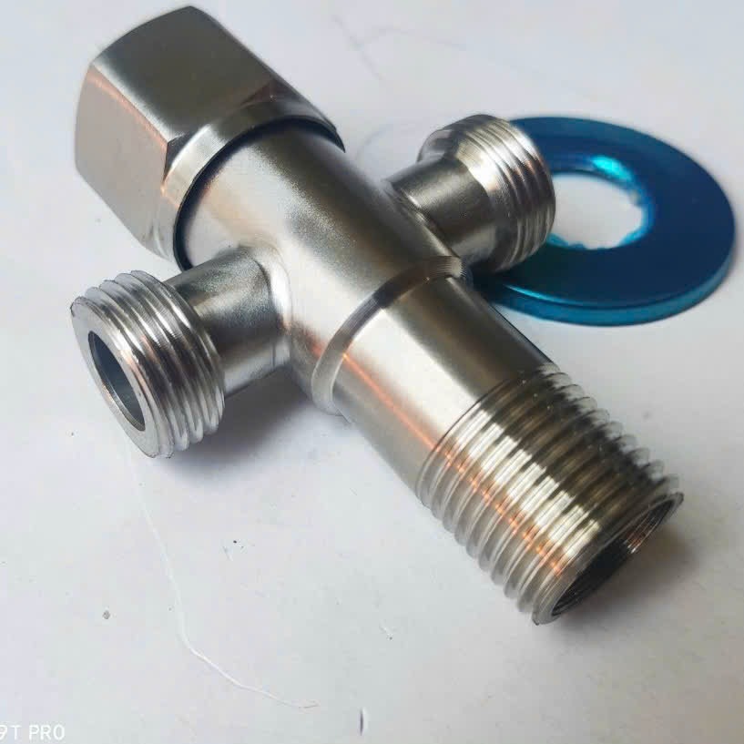 Van Tê Cầu Chia Nước, Tê Nước Ren Tiêu Chuẩn 21mm Lắp Vòi Xịt Bồn Cầu, Inox Cao Cấp