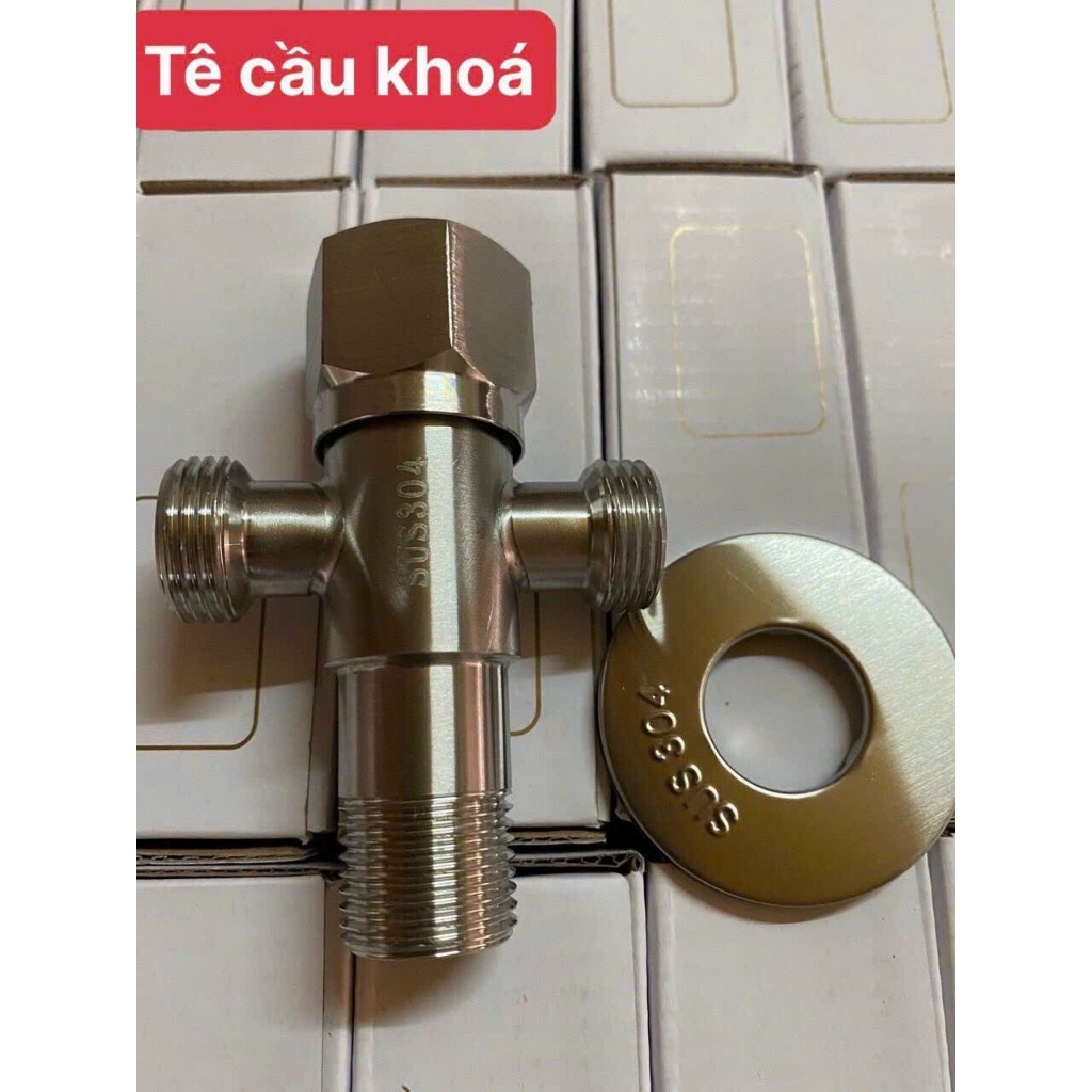 Van Tê Cầu Chia Nước, Tê Nước Ren Tiêu Chuẩn 21mm Lắp Vòi Xịt Bồn Cầu, Inox Cao Cấp