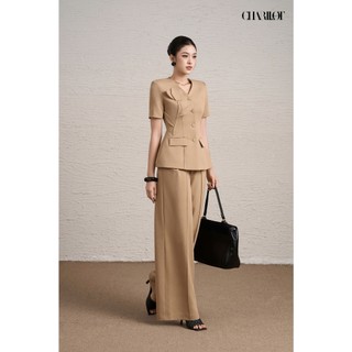 Áo Peplum Nữ Hoa Ngực Be ASA Quần Suông Dài Thiết Kế Charllot Công Sở Nữ Tôn Dáng Chất Tuysi Nhật
