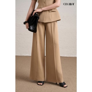 Áo Peplum Nữ Hoa Ngực Be ASA Quần Suông Dài Thiết Kế Charllot Công Sở Nữ Tôn Dáng Chất Tuysi Nhật