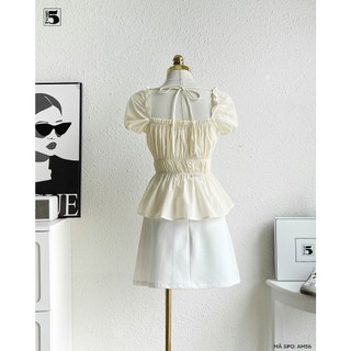 Áo Babydoll Twentyfive Thiết Kế Cổ Vuông, Tay Bồng, Áo Tiểu Thư Chiết Eo Tôn Dáng AM56