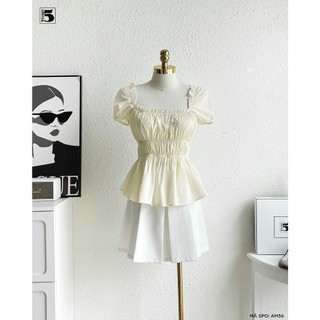 Áo Babydoll Twentyfive Thiết Kế Cổ Vuông, Tay Bồng, Áo Tiểu Thư Chiết Eo Tôn Dáng AM56