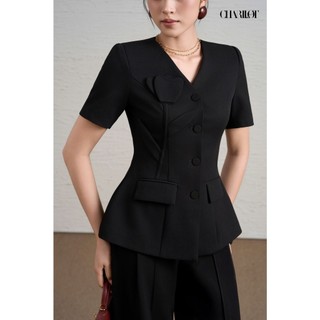 Áo Peplum Nữ Hoa Ngực Đen ASA Quần Suông Dài Thiết Kế Charllot Công Sở Nữ Tôn Dáng Chất Tuysi Nhật