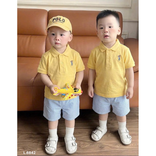 SÉT BỘ ÁO POLO VÀNG MIX QUẦN KẺ KÈM MŨ