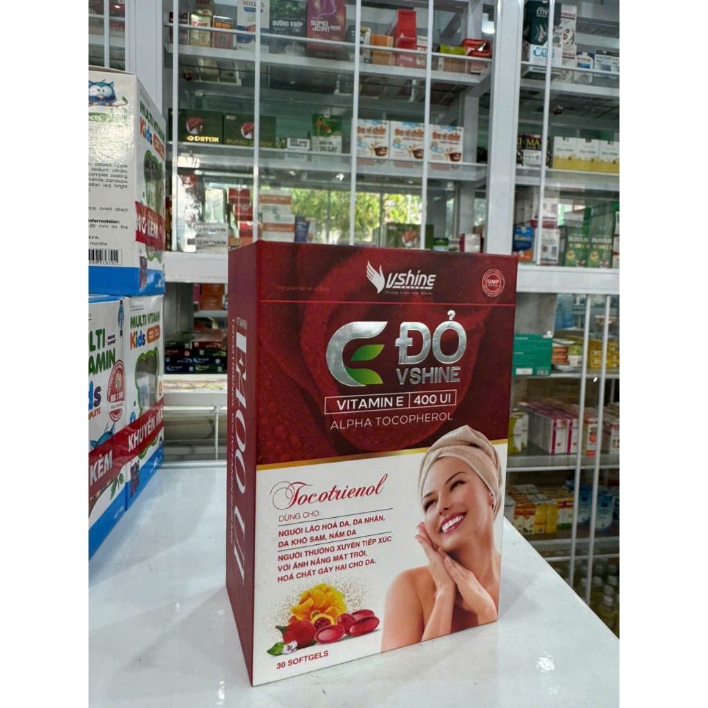 Vitamin E Đỏ VShine - Ngăn Ngừa Lão Hóa, Giảm Nám & Làm Đẹp Da (Lọ 30 Viên)
