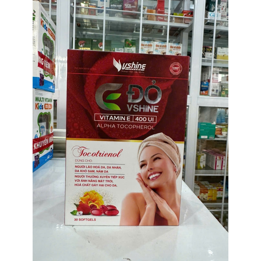 Vitamin E Đỏ VShine - Ngăn Ngừa Lão Hóa, Giảm Nám & Làm Đẹp Da (Lọ 30 Viên)