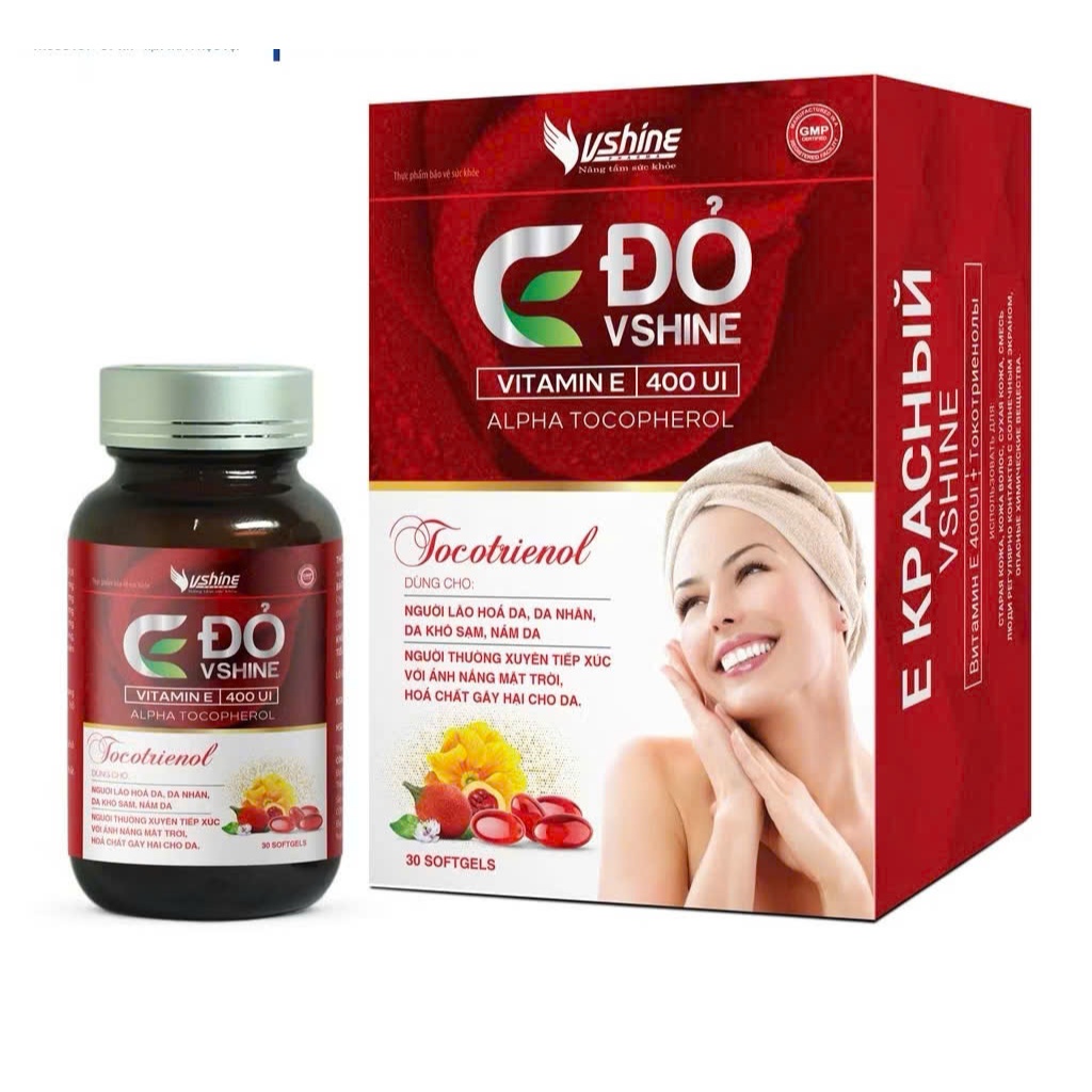 Vitamin E Đỏ VShine - Ngăn Ngừa Lão Hóa, Giảm Nám & Làm Đẹp Da (Lọ 30 Viên)