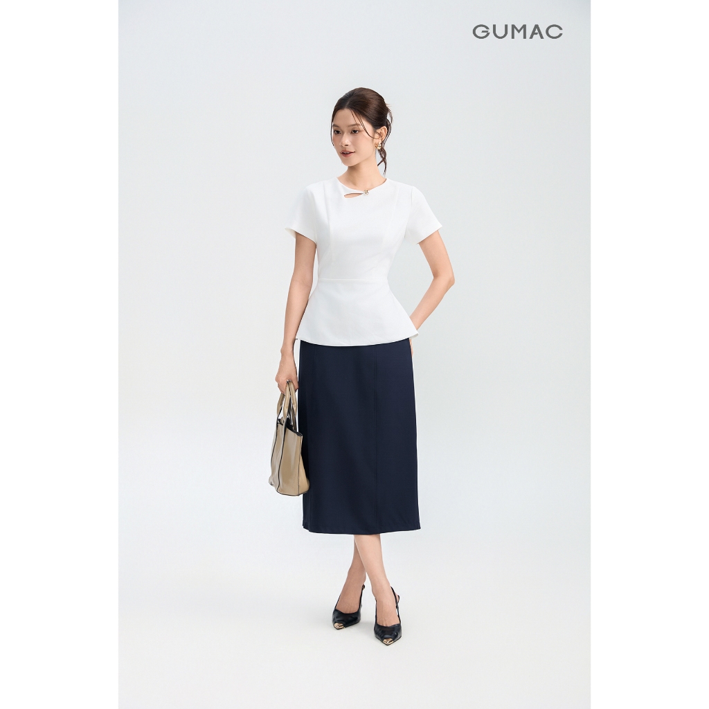 Áo Kiểu Nữ GUMAC Peplum Cut Out Cổ Đính Nút Kim Loại Thanh Lịch AG05029
