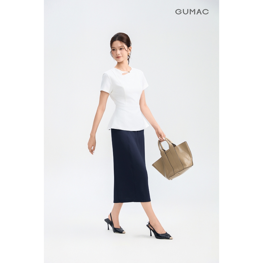 Áo Kiểu Nữ GUMAC Peplum Cut Out Cổ Đính Nút Kim Loại Thanh Lịch AG05029