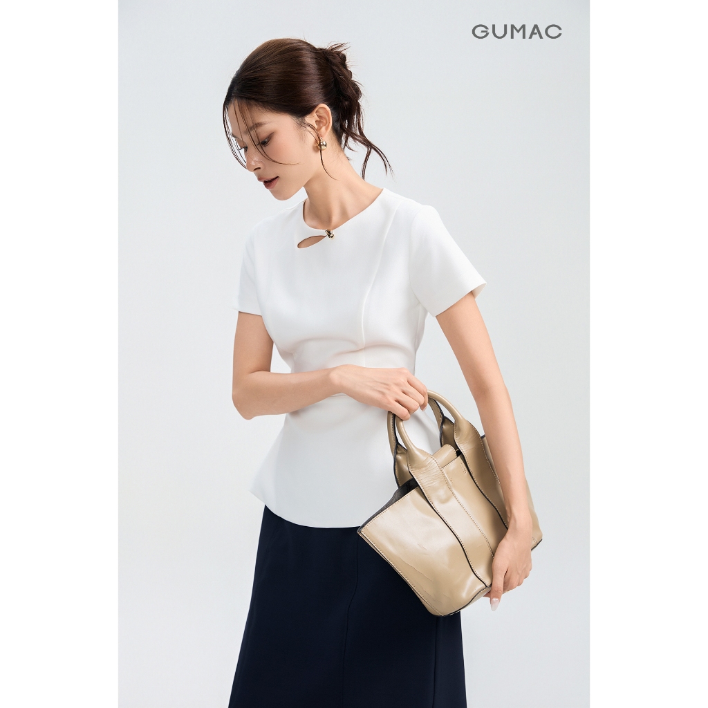 Áo Kiểu Nữ GUMAC Peplum Cut Out Cổ Đính Nút Kim Loại Thanh Lịch AG05029