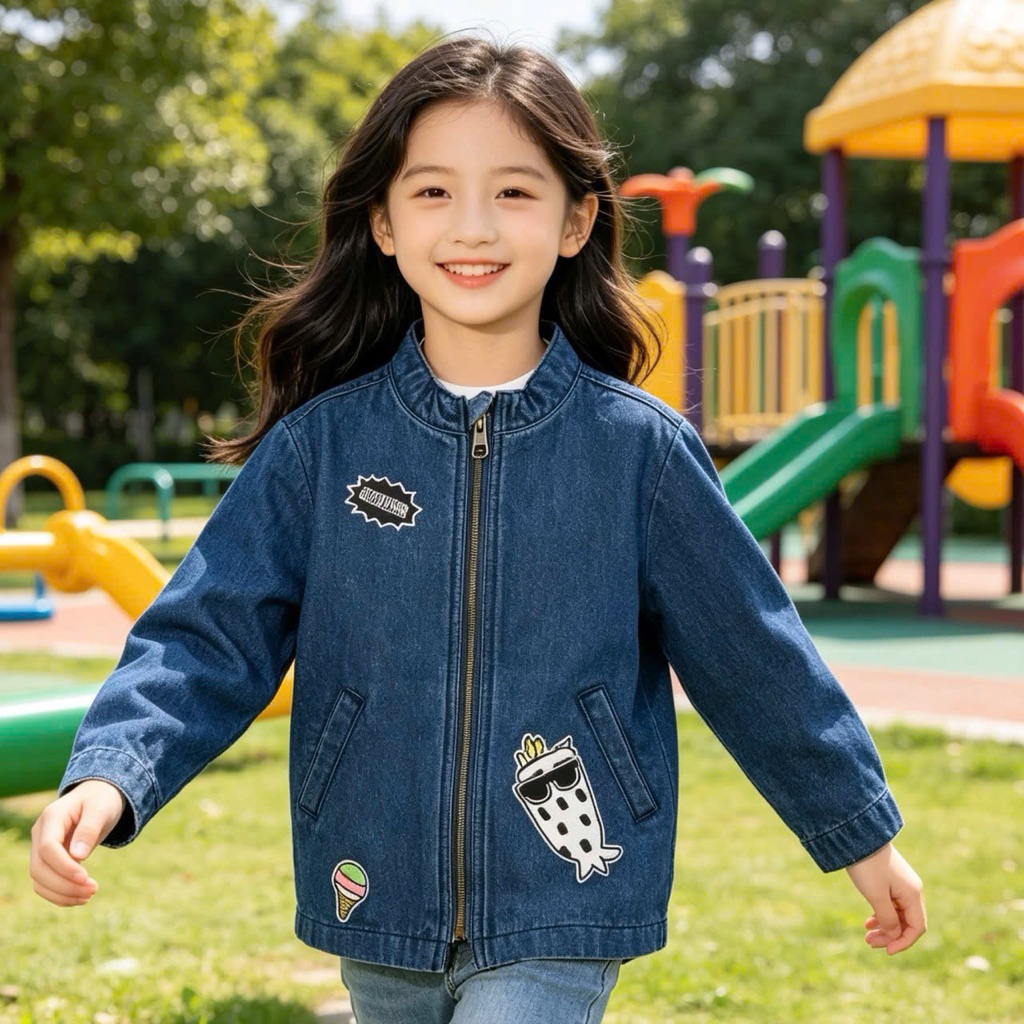 Áo khoác jean bé trai bé gái X00-016 xuất Hàn GXDD có khóa kéo – áo jean trẻ em 5-11 tuổi (15-30kg)