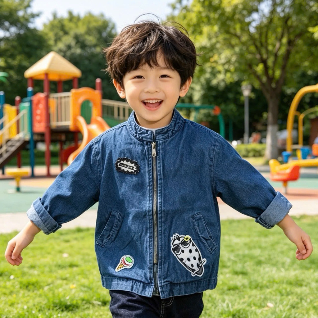 Áo khoác jean bé trai bé gái X00-016 xuất Hàn GXDD có khóa kéo – áo jean trẻ em 5-11 tuổi (15-30kg)
