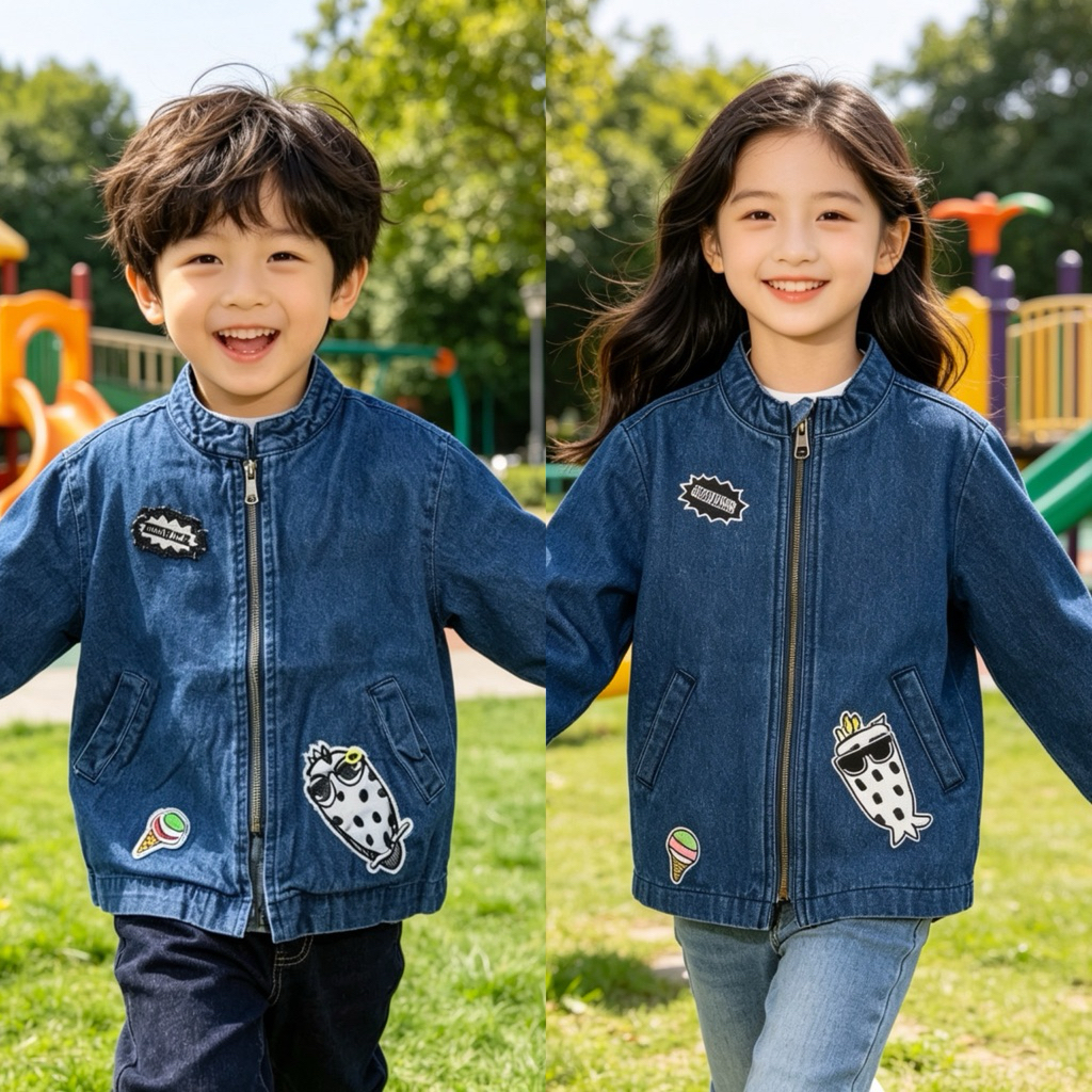 Áo khoác jean bé trai bé gái X00-016 xuất Hàn GXDD có khóa kéo – áo jean trẻ em 5-11 tuổi (15-30kg)