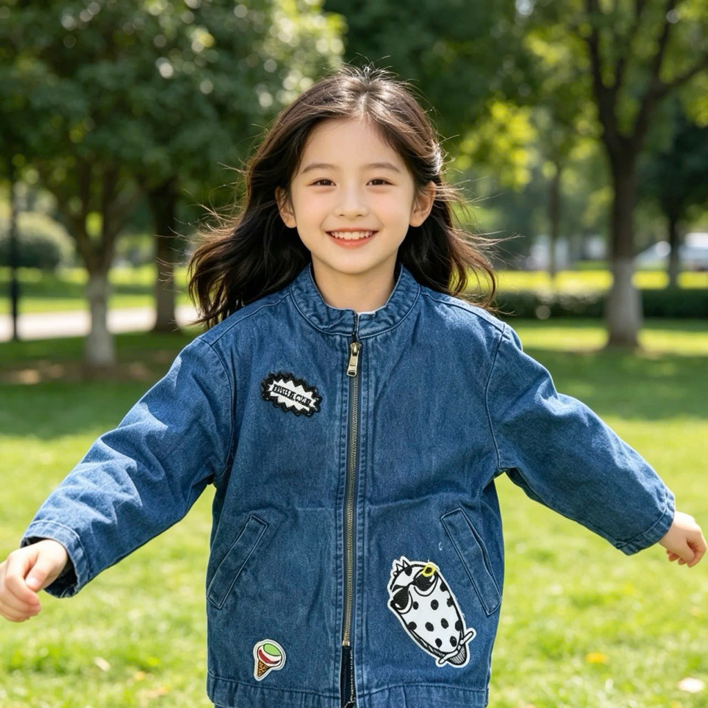 Áo khoác jean bé trai bé gái X00-016 xuất Hàn GXDD có khóa kéo – áo jean trẻ em 5-11 tuổi (15-30kg)