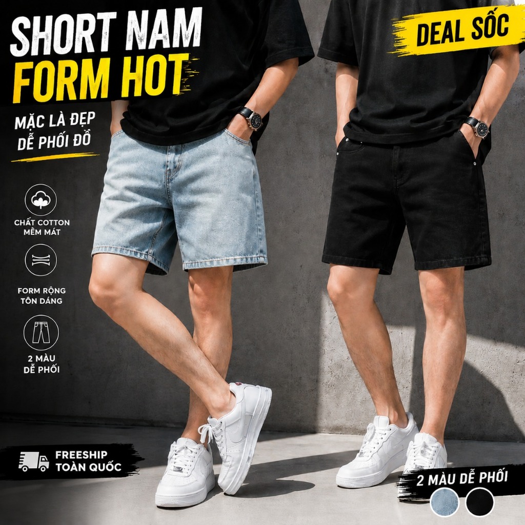 45kg-85kg Combo Quần short jean nam trơn màu đen trên gối trẻ trung thoải mái Tfashion-shop-ms001 | BigBuy360 - bigbuy360.vn