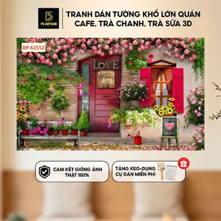 Tranh dán tường khổ lớn Quán Cafe, Trà chanh, Trà Sữa, Trang Trí Cửa Hàng 3d