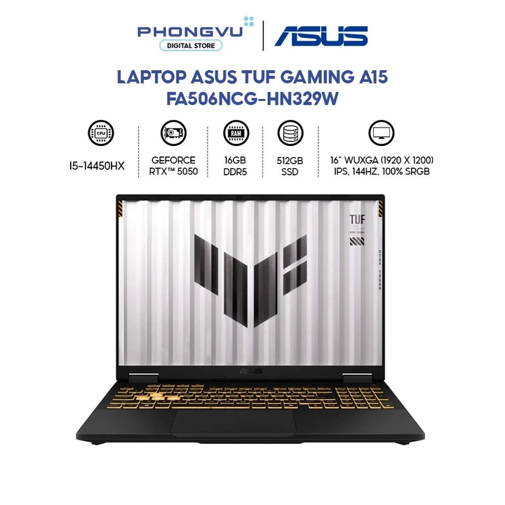 Laptop Gaming Asus TUF F16 FX608JHI-TU210W (i5-14450HX/ GeForce RTX 5050/ 16GB/ 512GB/ Win 11 Home) - Bảo hành 24 tháng