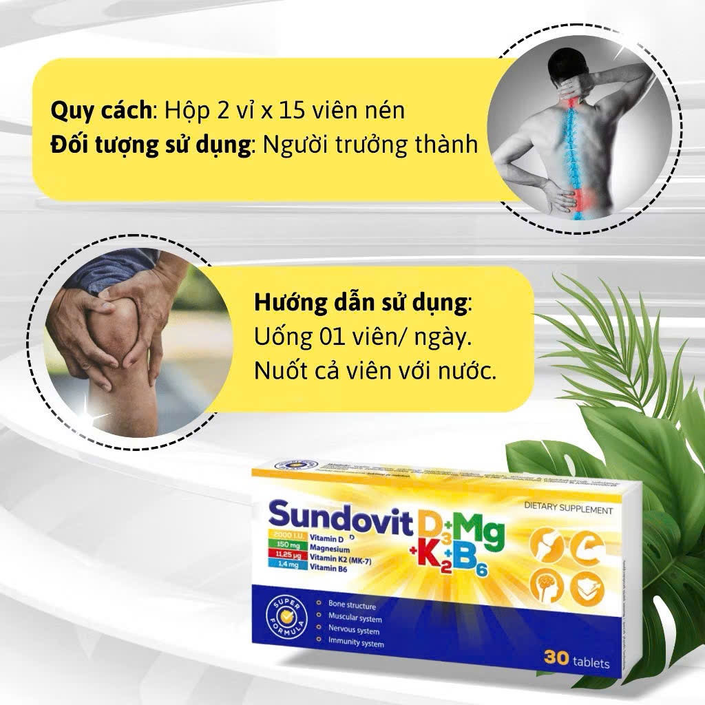 Viên Uống Sundovit D3+K2+Mg+B6 - Chắc Khỏe Xương, Phát Triển Cơ Bắp & Tăng Cường Miễn Dịch