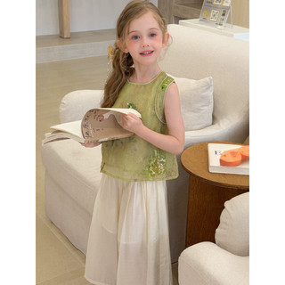 order quảng châu cao cấp- set tàu áo xanh lá phối quần xuông trắng cho bé gái