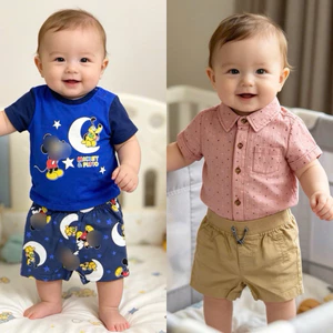 Bộ bé trai sơ sinh ngắn tay D8082 B069 xuất dư – đồ newborn thời trang trẻ em, size Newborn–6M (2–7kg)