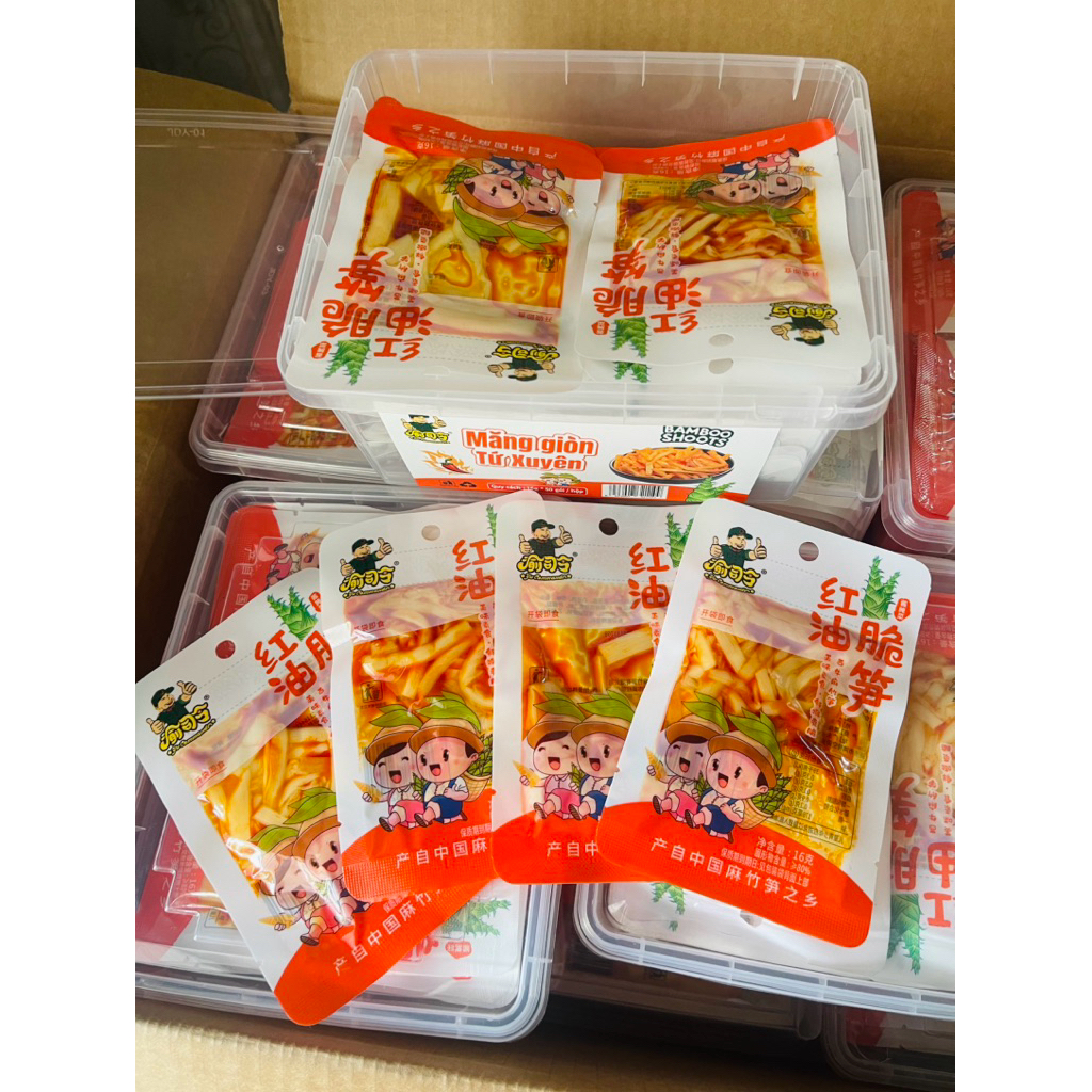 Hộp 50 Gói ( Gói 16gr)Măng cay mini tẩm vị, măng tre ngâm dầu, măng xốt cay ngọt ăn liền Tứ Xuyên