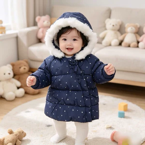 Áo Phao Lông Cừu Bé Gái Sơ Sinh C6782 Họa Tiết Chấm Bi Xuất Dư Giữ Ấm Mùa Đông Size 68 (6 Tháng, 4-6kg)