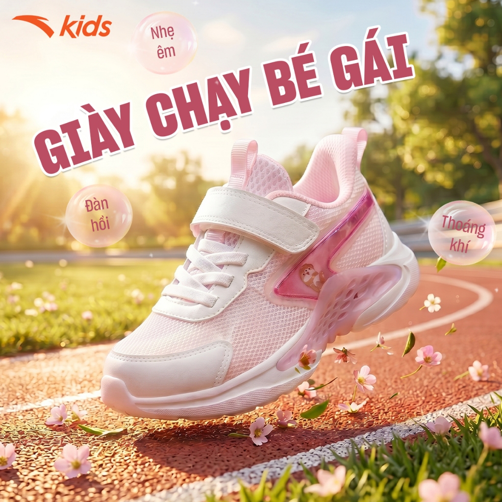 Anta Kids Giày Chạy Bé Gái Êm Ái Thời Trang Thể Thao 3226B9905 Size 28-32
