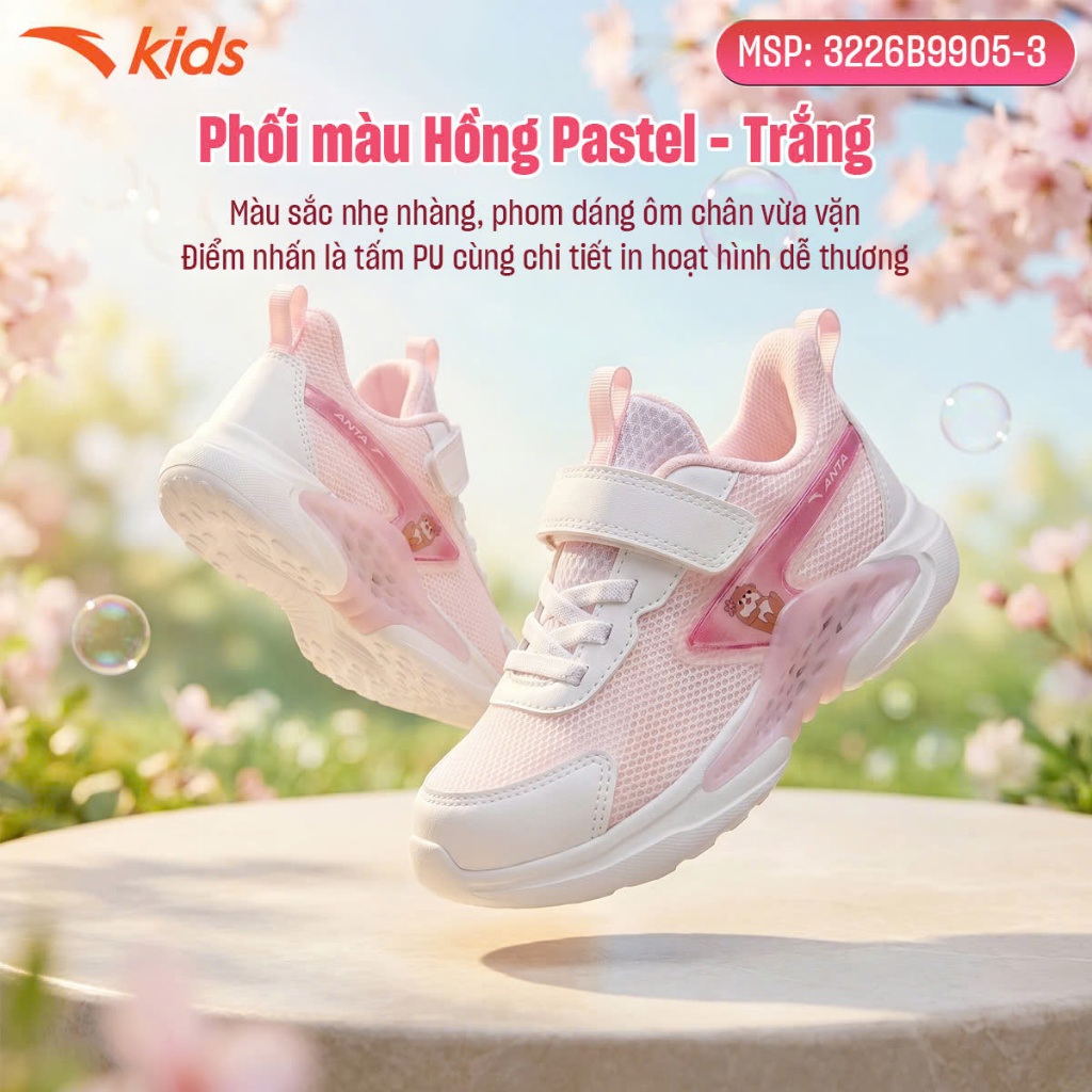 Anta Kids Giày Chạy Bé Gái Êm Ái Thời Trang Thể Thao 3226B9905 Size 28-32