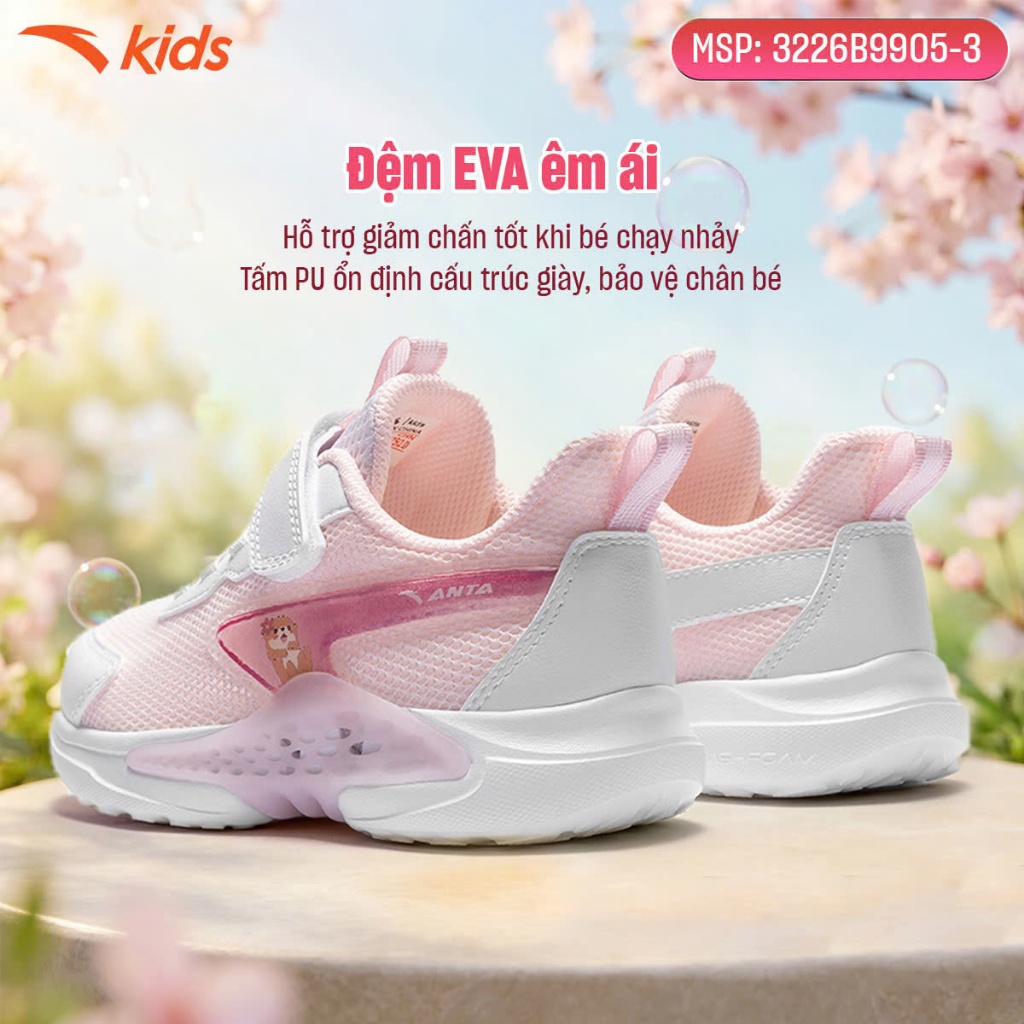 Anta Kids Giày Chạy Bé Gái Êm Ái Thời Trang Thể Thao 3226B9905 Size 28-32