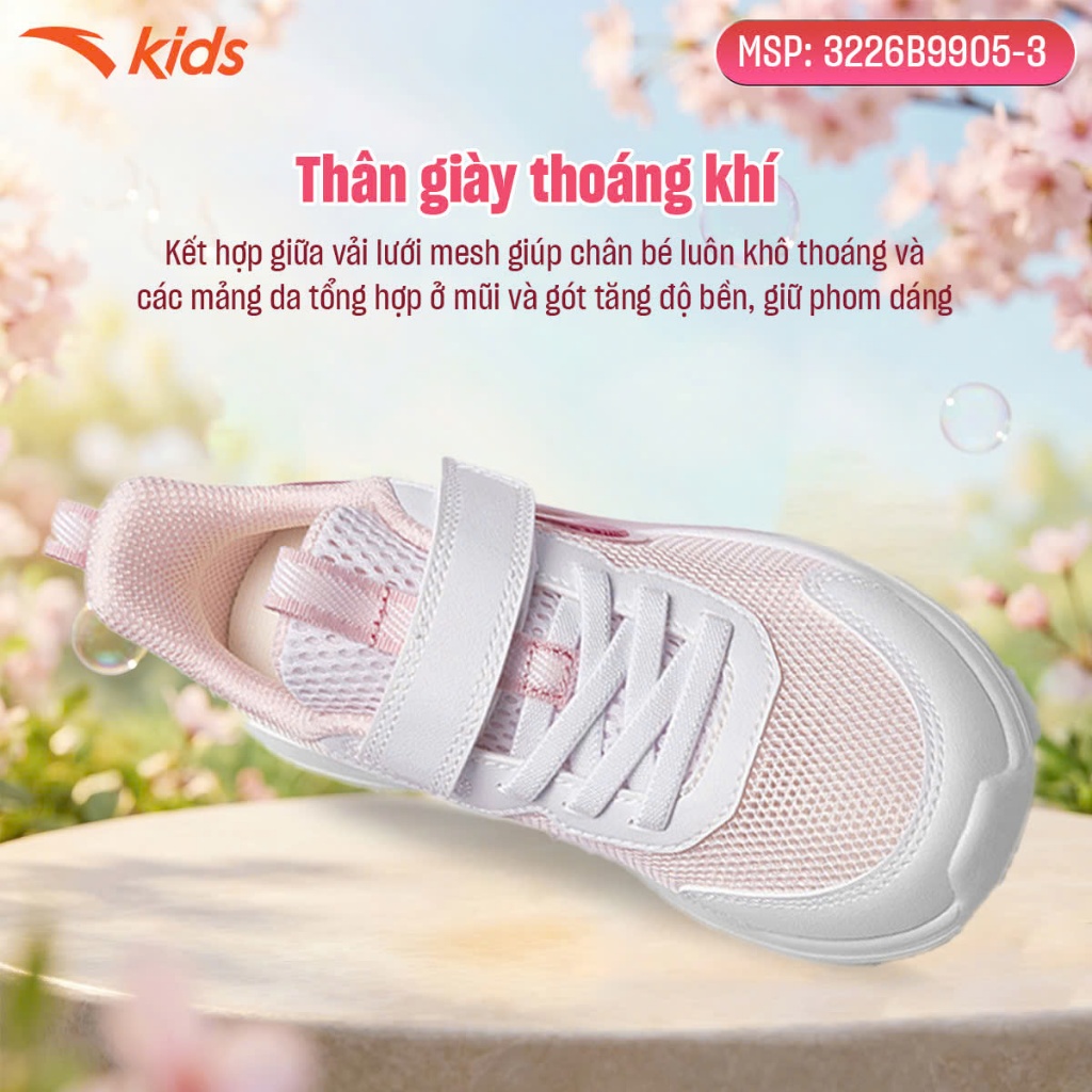 Anta Kids Giày Chạy Bé Gái Êm Ái Thời Trang Thể Thao 3226B9905 Size 28-32