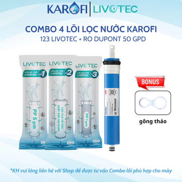 Combo 4 Lõi Lọc Karofi Gồm 123 Livotec Và Màng RO 50GPD Dupont Dành Cho Máy Sử Dụng 3 Cốc Lọc 10Inch Và Vỏ Màng RO