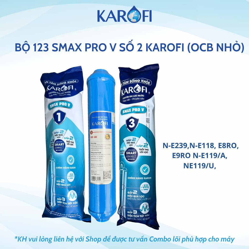 Combo 3 Lõi Thô 123 Karofi Với Lõi 1, Lõi 3 Smax Pro Và Lõi 2 OCB Nhỏ Cắm Nhanh -Dùng Cho Model B930, N-e239, E8RO, H8RO