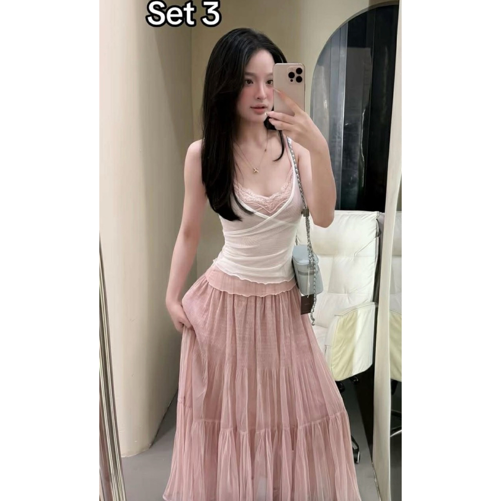 Áo 2 dây phối ren thun giấy chéo ngực