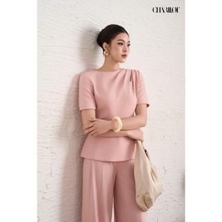 Áo Peplum Nữ Quần Suông Hồng Pastel NINI Thiết Kế Charllot Công Sở Nữ Chất Chéo Hàn Ít Nhăn