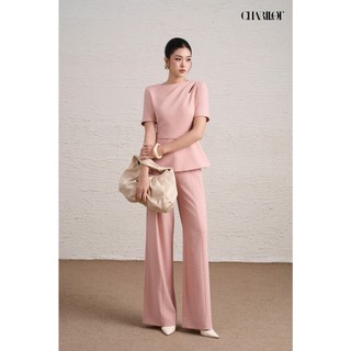 Áo Peplum Nữ Quần Suông Hồng Pastel NINI Thiết Kế Charllot Công Sở Nữ Chất Chéo Hàn Ít Nhăn