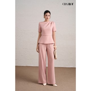 Áo Peplum Nữ Quần Suông Hồng Pastel NINI Thiết Kế Charllot Công Sở Nữ Chất Chéo Hàn Ít Nhăn