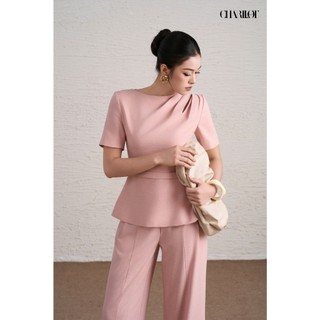Áo Peplum Nữ Quần Suông Hồng Pastel NINI Thiết Kế Charllot Công Sở Nữ Chất Chéo Hàn Ít Nhăn